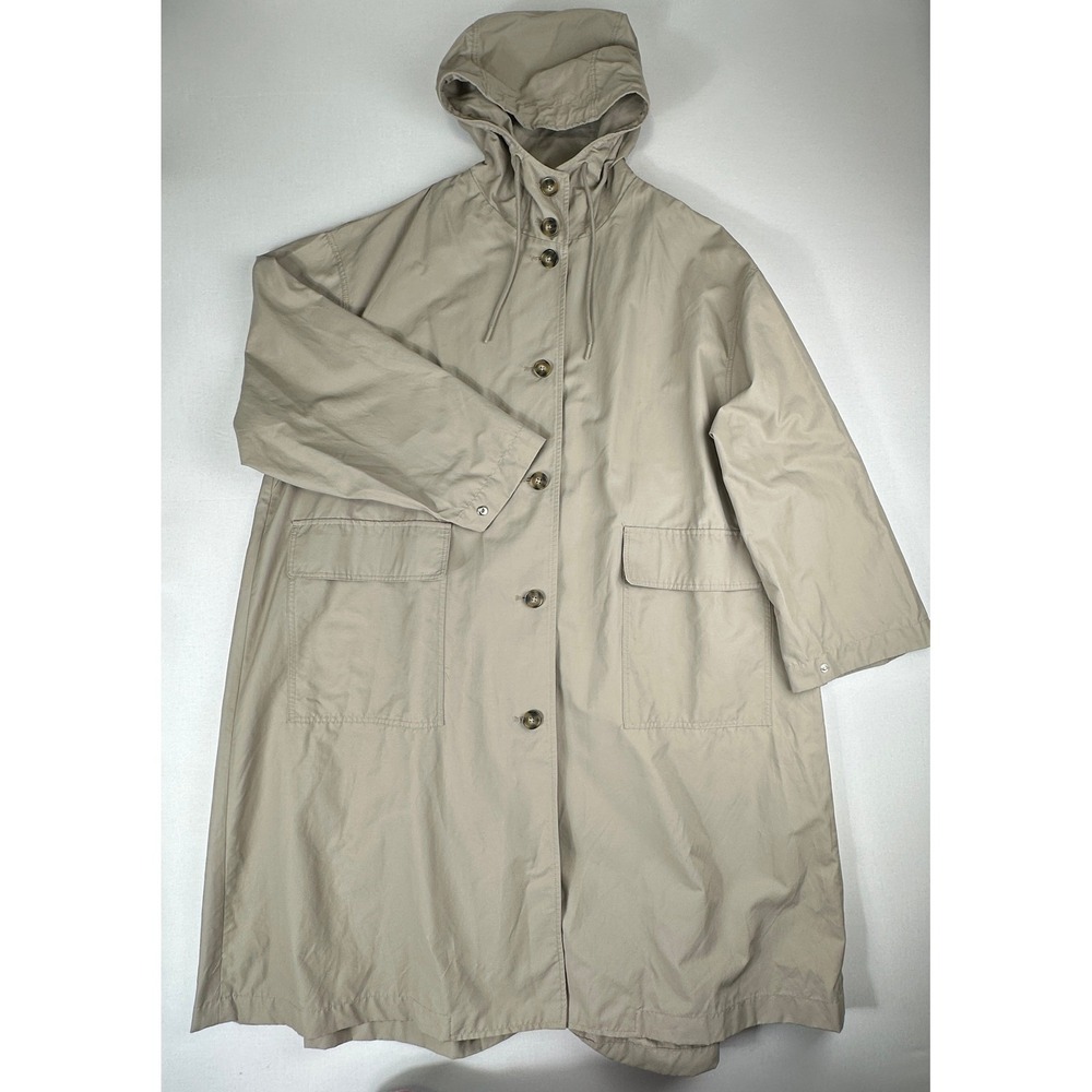 Zara Oversized Hooded Trench Coat Khaki Green Long Jacket Women's M-L